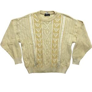 Vintage Rainett Style Tradition Cream Yellow Cable Knit Sweater Size M/L